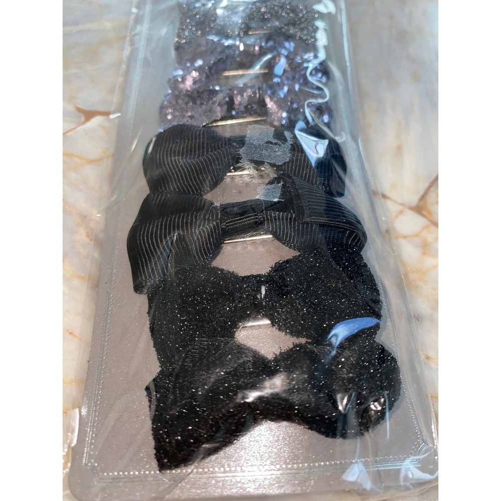 Princess Accessories 8pc Glitter Sequin Grosgrain Bow Hair Clip Set Black Silver